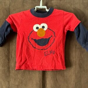 Sesame Street Elmo Toddler Boys Red Navy Layered Long Sleeve Graphic Tee 24M